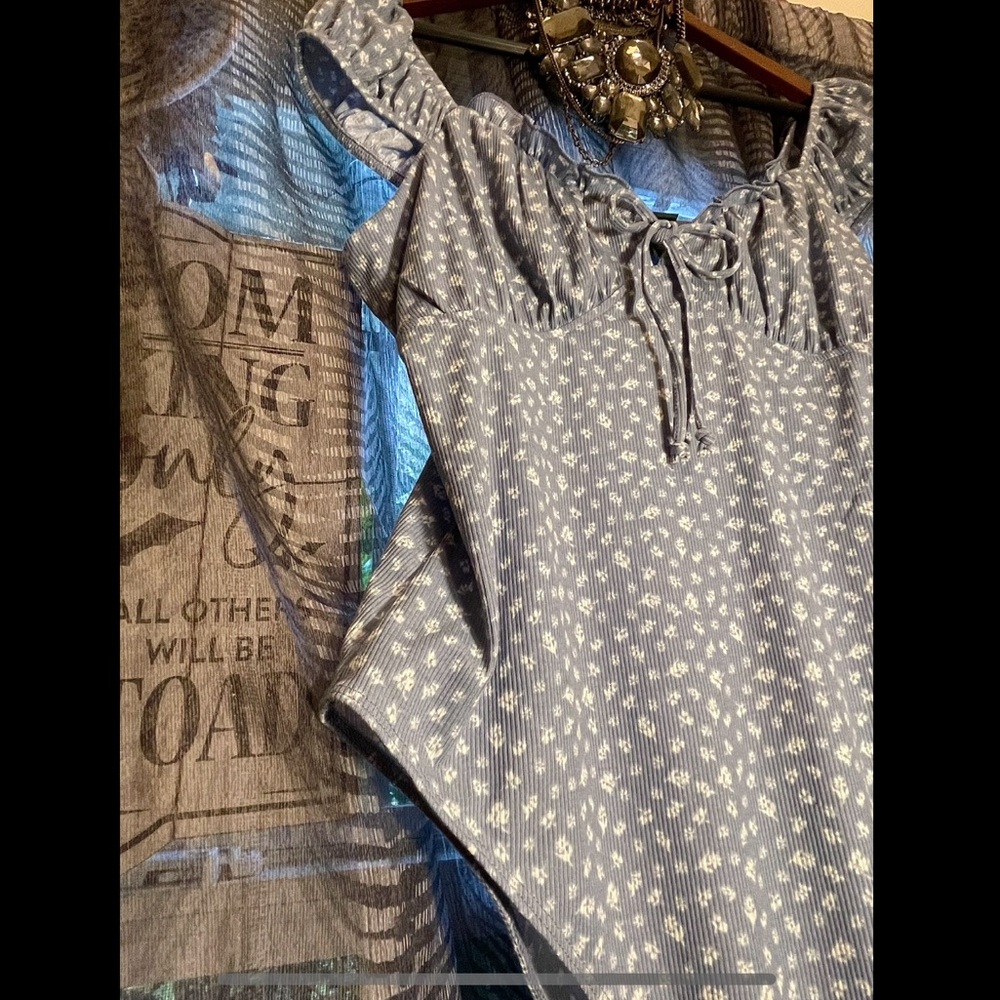Blue and White floral Milkmaid  Bodysuit - Picture 2 of 6